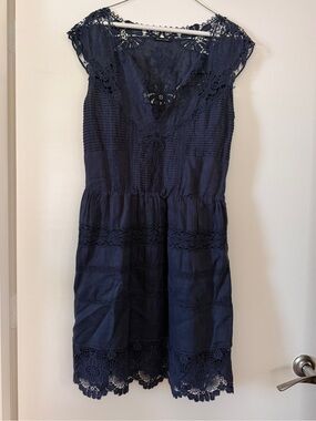 Massimo Dutti Navy Blue Crochet Lace Dress